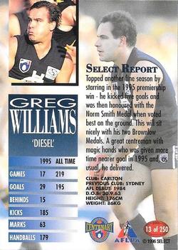 1996 Select AFL #13 Greg Williams Back